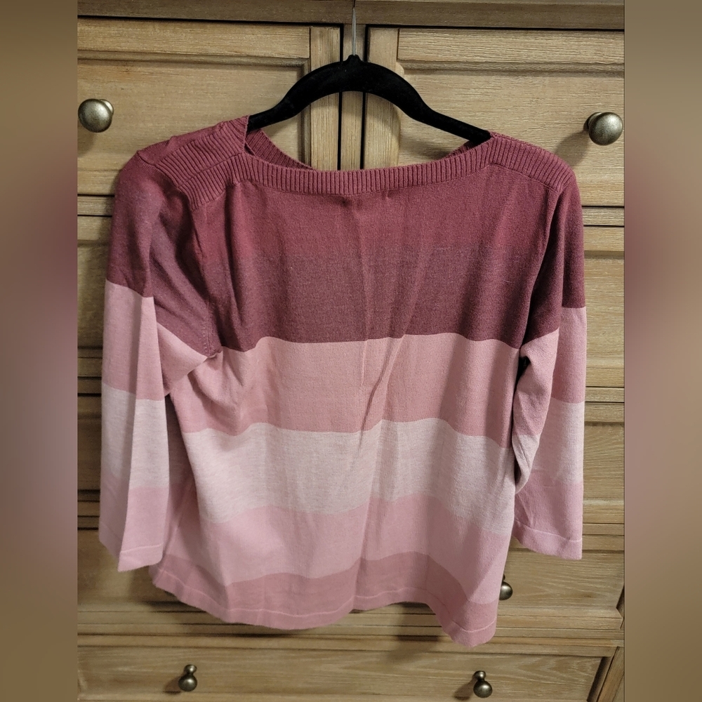 NWT - Croft & Barrow Pink colorblock boatneck 3/4 sleeve sweater - Size L - Picture 2 of 6